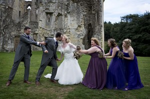 Fun Group Wedding Bridal Party Photos at Old Wardour Castle in Wiltshire